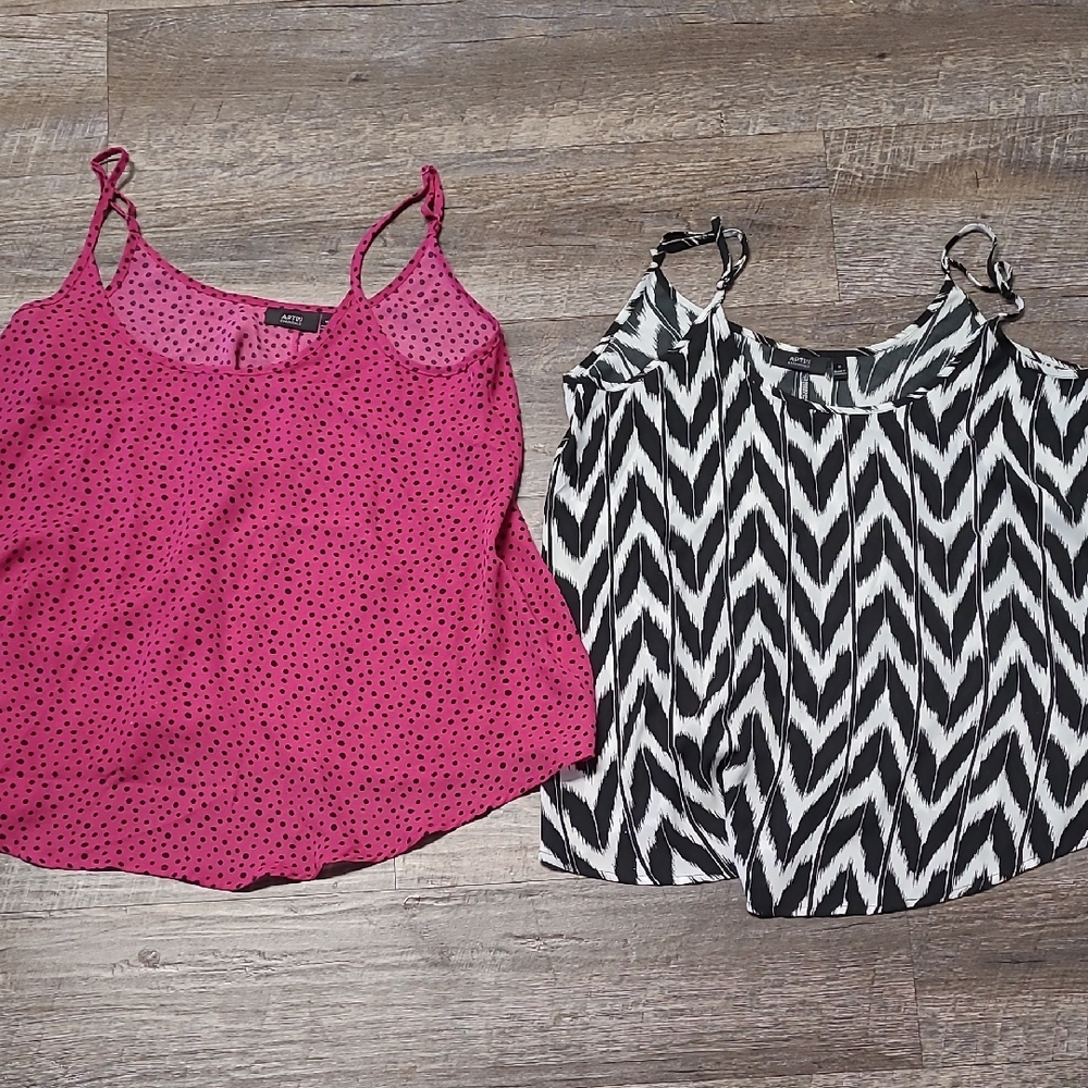 Apt. 9 Pink Polka Dot and Black Chevron Camisoles